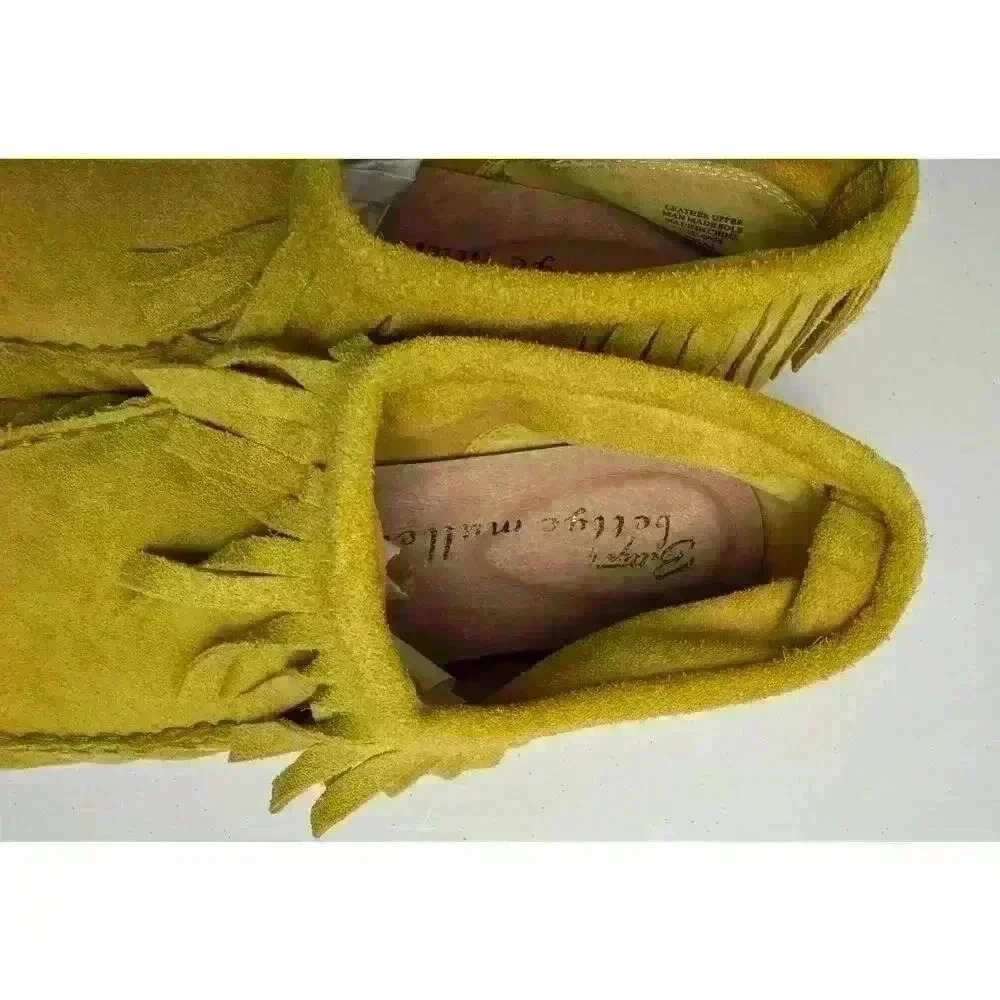Bettye Muller Yellow Fringe Moccasin Bootie Size 7 1/2 Soft Leather Suede - Picture 8 of 13